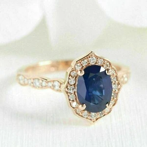 2.00 Ct Oval Cut Simulated Stone Engagement Wedding Ring 14K Solid Yellow Gold - Picture 1 of 7