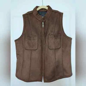 Yansi Fugel | Size M | Brown Faux Suede Zipper Vest With Doublesided Pockets - Picture 1 of 8