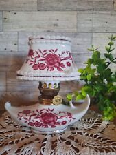 Vntg Red Transferware Oil Lamp, Cottage Core, Red Floral,  Emergency lighting