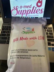 BREAST MILK STORAGE BAGS WITH TEMPERATURE SENSING (STERILIZED-SEALED! 200 CNT) - Picture 1 of 6