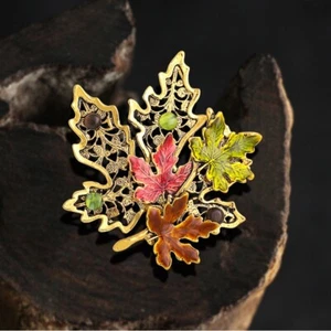 Women's Colorful Enamel Opal Maple Leaf Brooch Pin - Picture 1 of 3