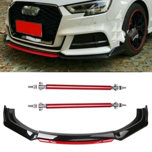 For Audi A3 A5 Q3 S5 A3 A1 A4 Front Bumper Lip Splitter Body Kits + Strut Rods - Picture 1 of 12