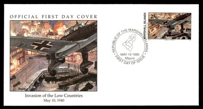 Mayfairstamps Marshall Islands FDC 1990 Military Plane Burning Buildings First D - Image 1 of 2