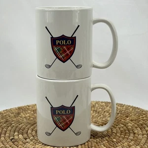 Set of Two Ralph Lauren Polo Golf Plaid Crest 1997 Logo Ceramic Coffee Mugs Cups - Picture 1 of 12