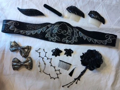 Cinturón con Cuentas Negro MACAU ML Accesorio para Cabello Zapatos Arcos Gótico Hada Oscura ¡LOTE! Foto 1 de 4