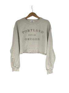 Garage Beige Cropped Embroidered Fleece Sweatshirt Portland Womens M - Picture 1 of 7