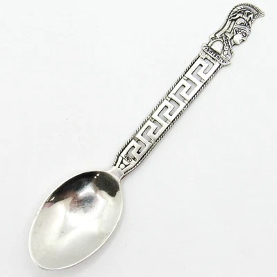 Cuchara de recuerdo de plata esterlina Athens Soldiers .800 4-1/2" con bordes de filigrana con cuentas Foto 1 de 4