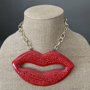 COLLAR CHOCKER LABIO DIAMANTES DE IMITACIÓN ROJO MCM MAYORDOMO y Wilson arte pop abstracto de colección - Imagen 1 de 13