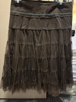 Emanuel Ungaro Cotton Midi Tiered Skirt Coffee Brown Ruffles Fairy Whimsy - Image 1 of 4