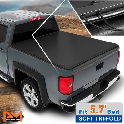 Cubierta Tonneau triple plegable de vinilo con tapa blanda para 09-24 Ram 1500 Fleetside cama de 5,7 pies Foto 1 de 4