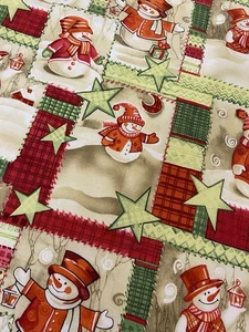 Christmas Snowman Stars Fabric Fat Quarter FQ Polycotton Sewing Craft Projects - Picture 1 of 5
