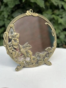 Vintage Andrea von Sadek Schreibtisch Spiegel Kolibris Jugendstil Messingrahmen 9" - Bild 1 von 5