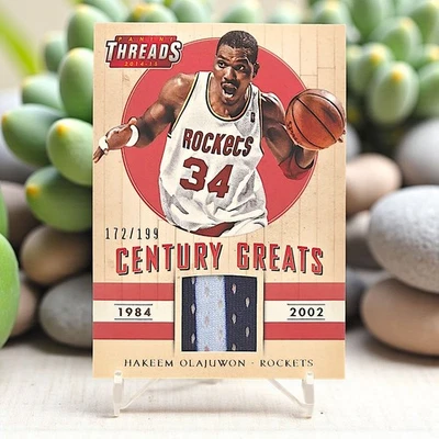 2014-15 Panini Threads Century Greats Hakeem Olajuwon Jersey Relic /199 Rockets - Image 1 of 4