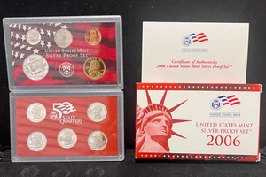 Juego de prueba de plata de Estados Unidos 2006 50 cuartos estatales juego de 10 piezas. Caja y certificado de autenticidad de Estados Unidos como nuevo - Imagen 1 de 11