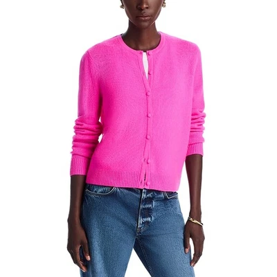 C by Bloomingdale's Women Bright Pink Cashmere Crew Neck Cardigan Sweater Size L - Image 1 of 4