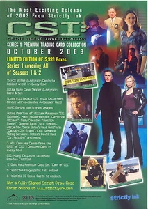 CSI SERIES 1 2003 STRICTLY INK PROMO PROMOTIONAL SELL SALE SHEET SEASONS 1 & 2 - Picture 1 of 2
