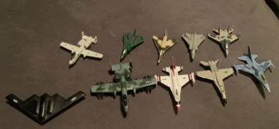 Lot Of 10 DIECAST FIGHTER Toy JET Planes F-16 A161 Stealth Bomber A-10 A160 F-18 - Image 1 of 4