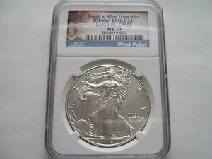 2014(W) , Silver Eagle , NGC , MS 70 , Struck at West Point Mint ,Early Release - Picture 1 of 4