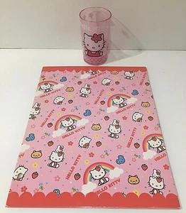 Vintage Sanrio Hello Kitty Pink Folder w/ 2 Pockets & Trudeau Hello Kitty Cup - Picture 1 of 12