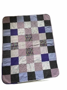 Baby Quilt 48.5” X 38 “Hand Made Child Nursery Purple Floral - Picture 1 of 11