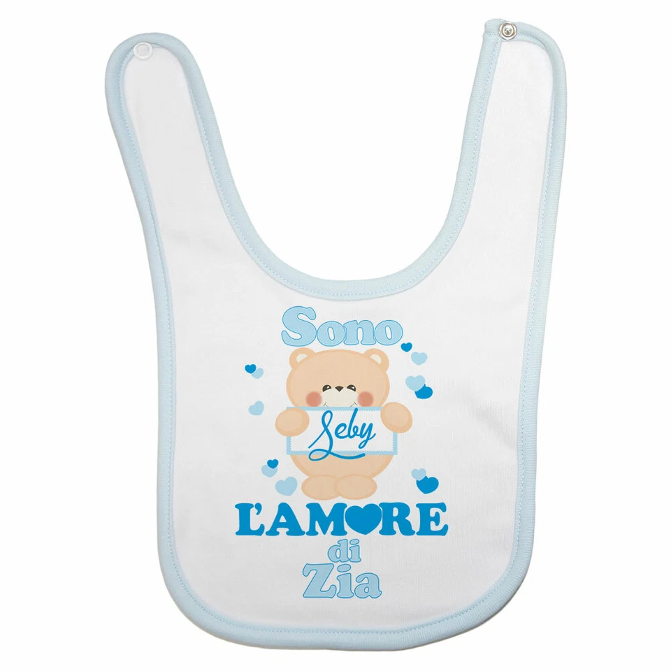 Bavaglino neonato personalizzato con nome e orsetto sono l'amore di zia - Immagine 1 di 1