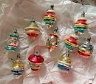 Lot of 10 Vintage Shiny Brite Glass Christmas Ornaments UFO Tornado Mica Stripes