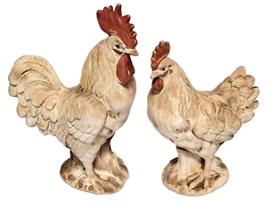 Vintage 9" Rooster & 7" Hen Ceramic Figures... Chip On Beak... - Picture 1 of 11