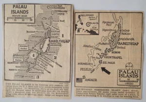 WWII Palau Islands US Naval Attack Pacific Original 2 US Newspaper Maps 4x5" - Picture 1 of 1