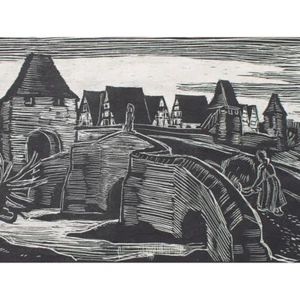 Puente de Núremberg vista histórica Margret Wolfinger firmado impresión 1937 - Imagen 1 de 4
