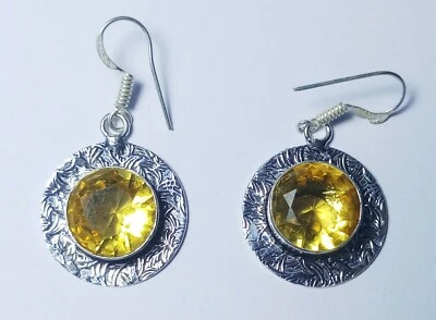 Hydro Citrine Round Shape Gemstone Handmade Earring Jewellery Size 1.5 Inches - Image 1 of 4