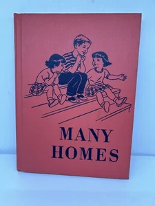 1950 MANY HOMES Vintage Primary Reader Social Studies Textbook Red childrens - Bild 1 von 8