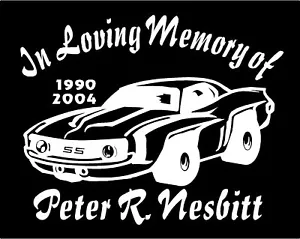 Calcomanía de memoria In Loving Camaro coche Hot rod nombre personalizado fecha vinilo pegatina - Imagen 1 de 4
