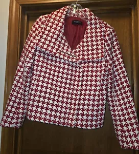 Blazer Talbots lana pied de poule edizione limitata stile moto taglia 4P rosso avorio - Foto 1 di 4