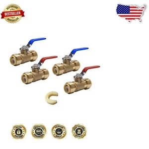 Pack of 4 Lead-Free 1/2 Inch Push-Fit Full Port Ball Valves with Disconnect Tool - Picture 1 of 2
