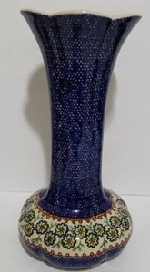 Polish Pottery Vase 12 1/4” Scalloped Edge Boleslawiec Yellow Flower Vase - Picture 1 of 9