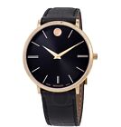 NO RESERVE Movado Men's UItra Slim Dial Black Leather Watch 0607173 ($795 MSRP)
