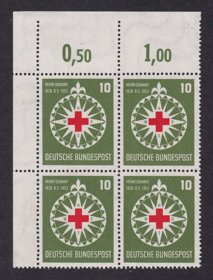 WEST GERMANY 1953 Red Cross corner block of 4 SG 1090 MLH/* (CV £100+) - Изображение 1 из 2