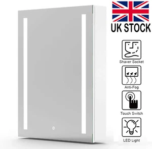 Illuminated LED Bathroom Mirror Cabinet with Touch Switch Demister Shaver Socket - Picture 1 of 12