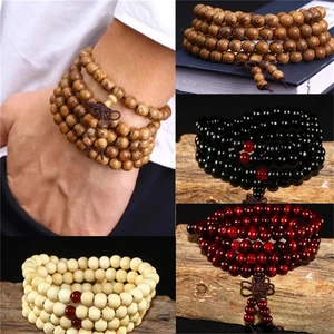 1pz Bracciale Perline Sandalo Uomo Meditazione Buddista Preghiera 108 Perline Gioielli - Foto 1 di 19