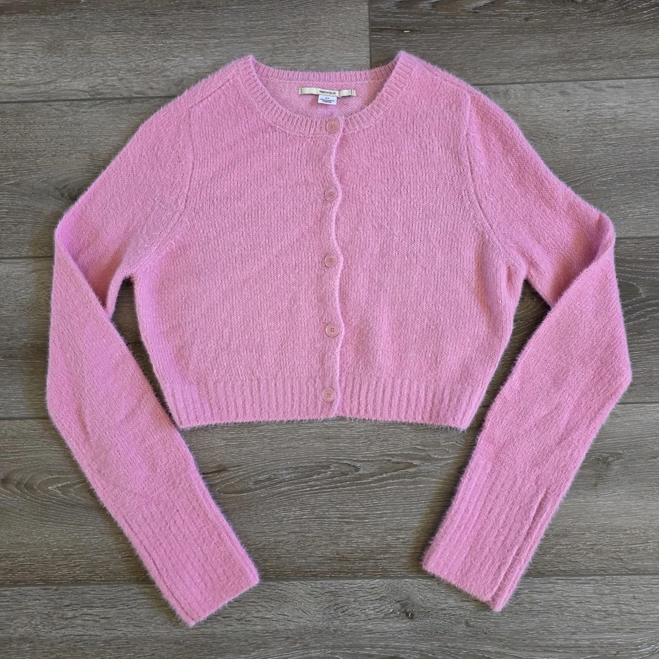 Кимчи синий кнопка спереди кардиган свитер Baby розовый укороченный женщин S Y2K 90-х - Изображение 1 из 4