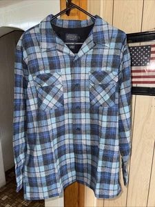 Pendleton Original Board Shirt Blue Mens Large Surf Plaid Beach Boys Virgin Wool - Picture 1 of 6