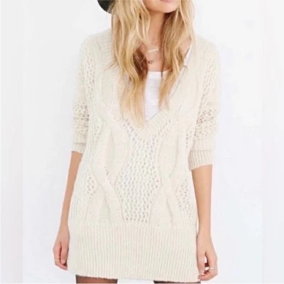 Кимчи синий UO погружения V шеи Mohair смесь свитер большого размера кабель трикотажа маленький - Изображение 1 из 4