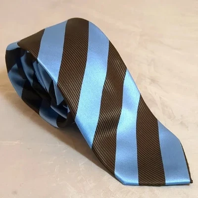 Vintage Y2K 100% Silk Creazioni Tucci Firenze Elegant Blue and Brown Striped Tie - Image 1 of 4