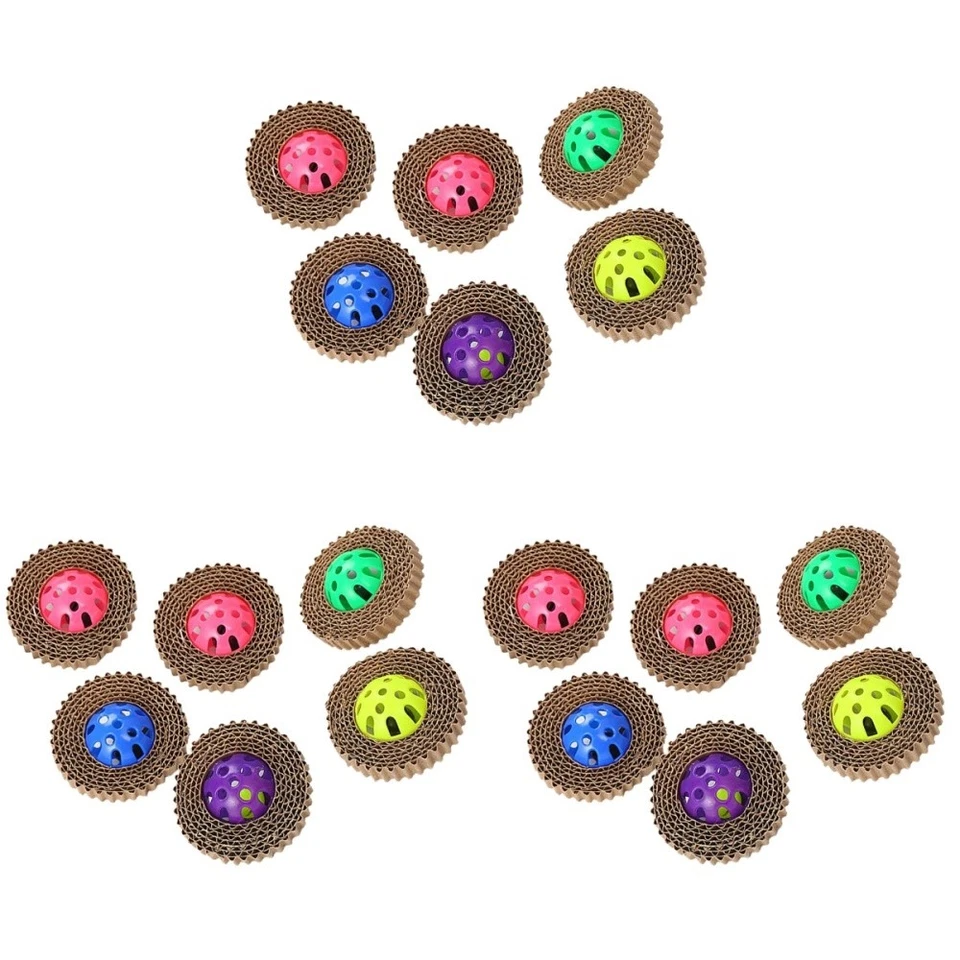  3 Pieces Cardboard Cat Scratcher Bell Small Toy Teething Kitten Toys - Image 1 of 4