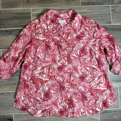 Top Charter Club Luxury 100 % lino rosa blanco palma manga larga ropa de resort XL Foto 1 de 4