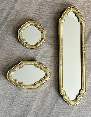 Juego de 3 espejos vintage interiores hogar regalos marco tono dorado vidrio colgante de pared Foto 1 de 4