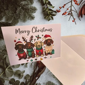 X3 Pack Glossy Christmas Dachshund Cards & Envelopes Sausage Dog Lover Card  - Picture 1 of 3
