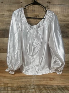 Costume pirata raso bianco camicia donna (M) Halloween lucido manica lunga top vintage - Foto 1 di 3