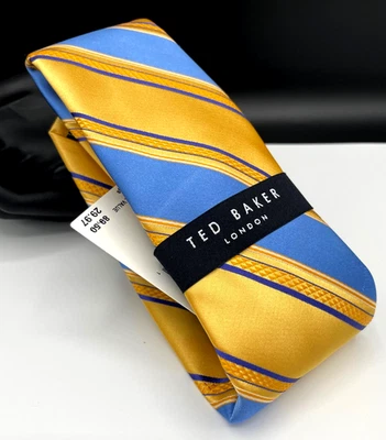 Corbata para hombre TED BAKER London mezcla seda ~ amarilla ~ a rayas ~ NUEVA PRECIO DE VENTA SUGERIDO POR EL FABRICANTE: $89,50 Foto 1 de 4