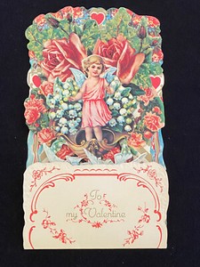 Vintage - Victorian Valentine Card w/ Lovely Pop-Out Cupid, doves, and roses *